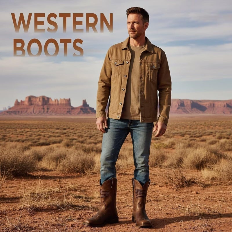 SUREWAY Men's 10 inch Western Cowboy Work Boots for Men Square Toe,Premium Full Grain Leather,GoodyearWelted,Superior Oil/Slip/Water Resistant,Soft Toe DI Brown-1003,Size 10.5 - Image 2