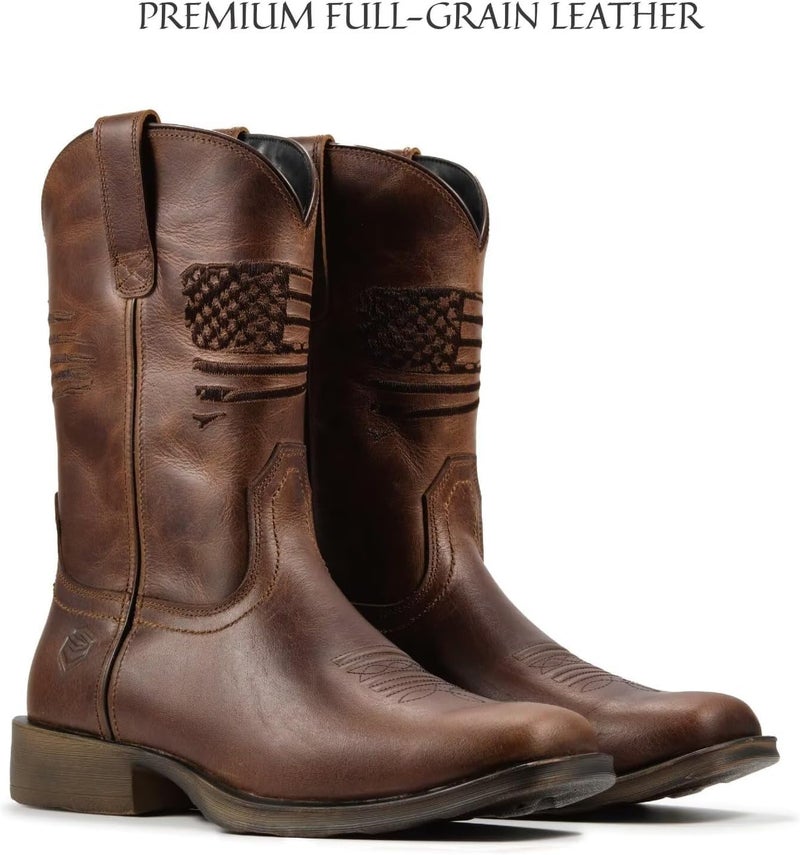 SUREWAY Men's 10 inch Western Cowboy Work Boots for Men Square Toe,Premium Full Grain Leather,GoodyearWelted,Superior Oil/Slip/Water Resistant,Soft Toe DI Brown-1003,Size 10.5 - Image 3