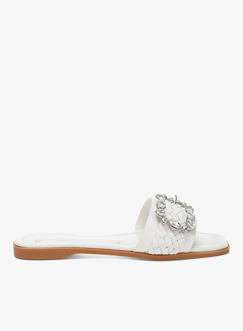 Diamante Flat Sandals in White