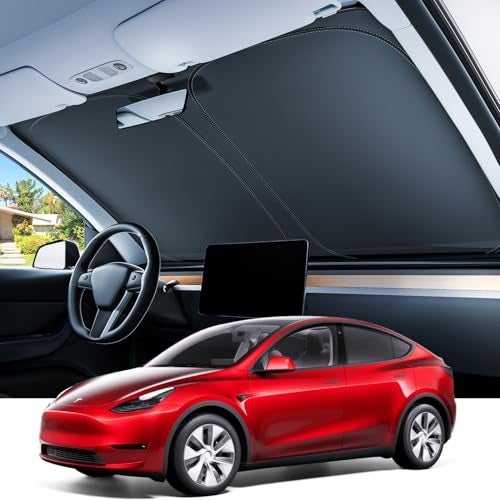 REEVAA 2025 Upgraded Tesla Model 3 Highland Sunshade Windshield [Tailored Fit, 99% Sun Protection] Foldable and Easy-Use Sunshade Accessories with Storage Bag Fit Model 3 2016-2025, Silver Coating - Image 1