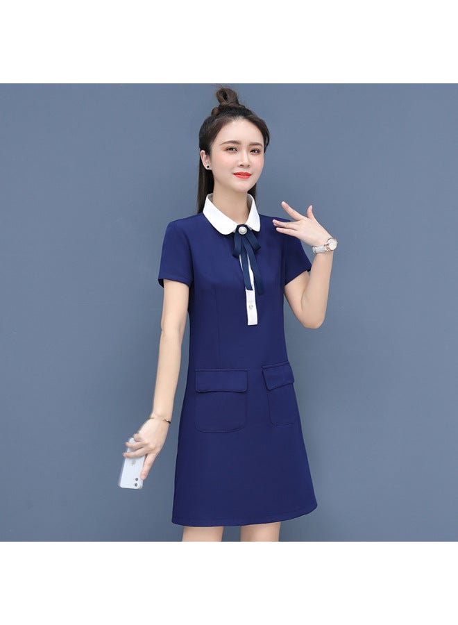 Summer Stitching Kindergarten Work Clothes Pullover Short Sleeve Kindergarten Long Skirt Type A Commuter Solid Color A- Line Skirt Teacher Clothes  - Image 1