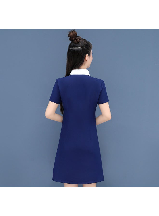 Summer Stitching Kindergarten Work Clothes Pullover Short Sleeve Kindergarten Long Skirt Type A Commuter Solid Color A- Line Skirt Teacher Clothes  - Image 3