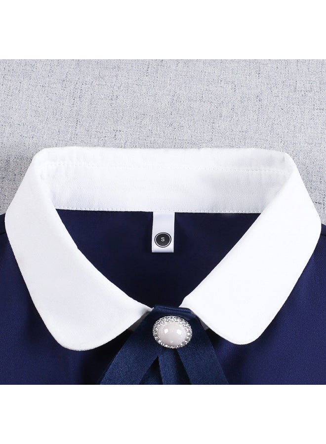 Summer Stitching Kindergarten Work Clothes Pullover Short Sleeve Kindergarten Long Skirt Type A Commuter Solid Color A- Line Skirt Teacher Clothes  - Image 4