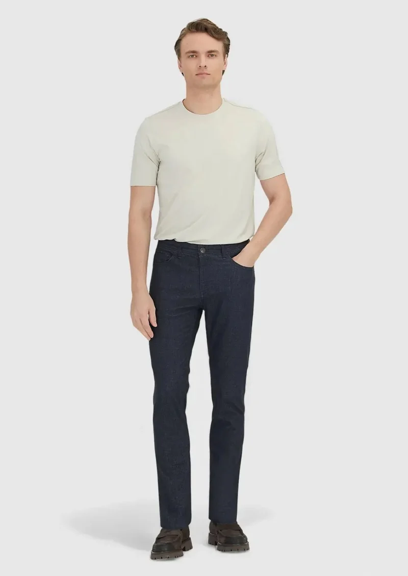 RAMSEY Navy Blue Weaving Regular Fit Casual Cotton Blended Trousers
