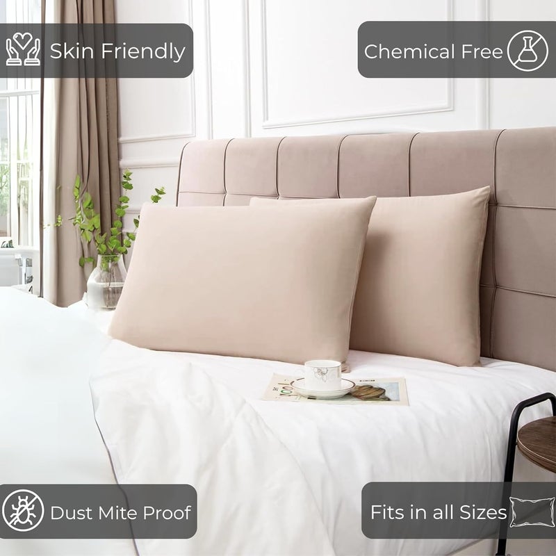 MUSA MUSA® Premium Cotton Pillowcases for Bedrooms, Sofa Seat Cushions & Dorm Rooms - Hotel Quality & Fade Free Pillow Protectors Set of 2 Pillow Covers with Zipper Closure Standard (Beige, 50 x 90cm) - Image 5