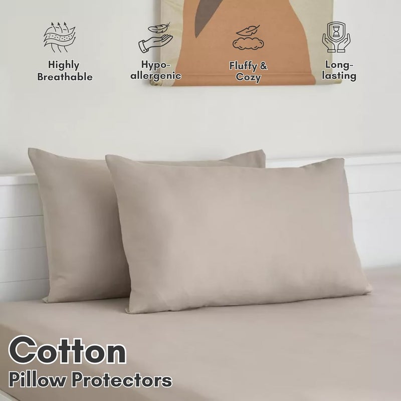 MUSA MUSA® Premium Cotton Pillowcases for Bedrooms, Sofa Seat Cushions & Dorm Rooms - Hotel Quality & Fade Free Pillow Protectors Set of 2 Pillow Covers with Zipper Closure Standard (Beige, 50 x 90cm) - Image 3