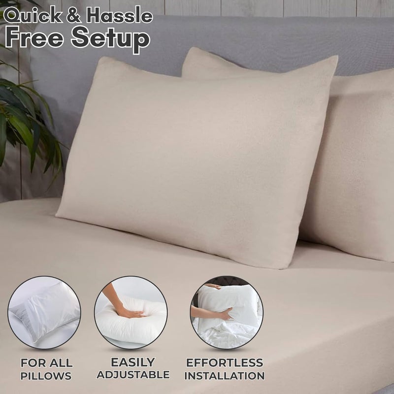 MUSA MUSA® Premium Cotton Pillowcases for Bedrooms, Sofa Seat Cushions & Dorm Rooms - Hotel Quality & Fade Free Pillow Protectors Set of 2 Pillow Covers with Zipper Closure Standard (Beige, 50 x 90cm) - Image 4