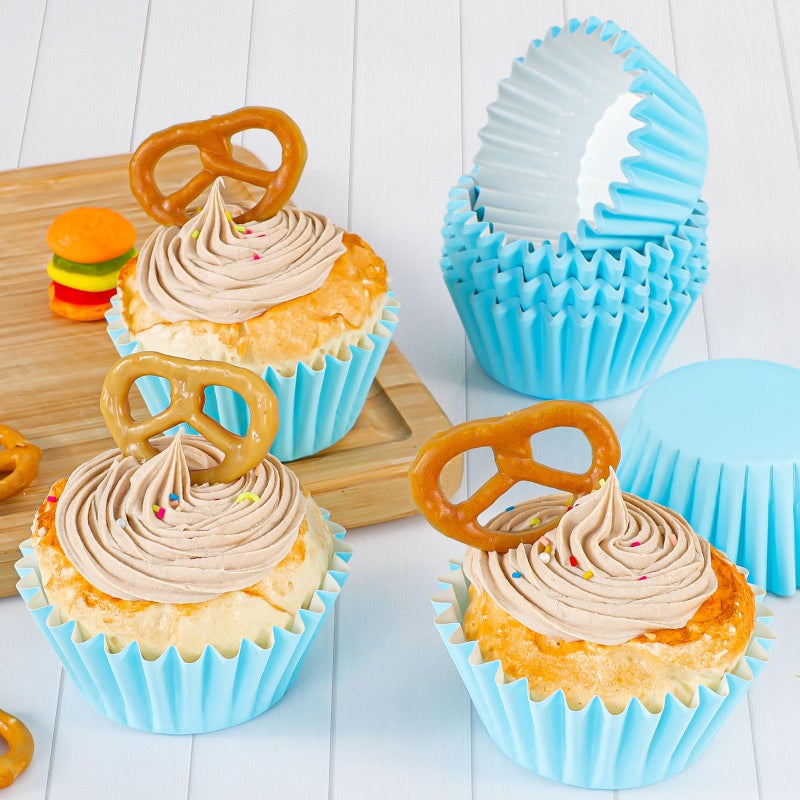 Caperci Grease-Resistant Blue Mini Cupcake Liners 200 Counts - Heavy Duty Paper Muffin Baking Cups, Odorless, No Muffin Pan Needed, Easily Peels (Light Blue) - Image 2