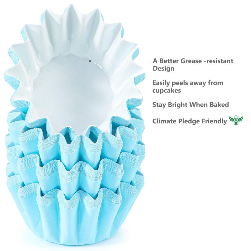 Caperci Grease-Resistant Blue Mini Cupcake Liners 200 Counts - Heavy Duty Paper Muffin Baking Cups, Odorless, No Muffin Pan Needed, Easily Peels (Light Blue) - Image 3