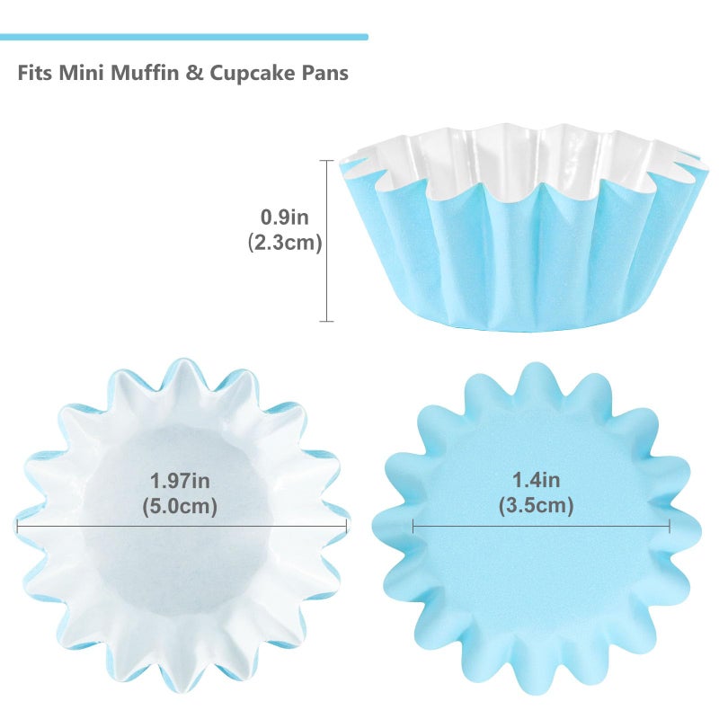 Caperci Grease-Resistant Blue Mini Cupcake Liners 200 Counts - Heavy Duty Paper Muffin Baking Cups, Odorless, No Muffin Pan Needed, Easily Peels (Light Blue) - Image 5
