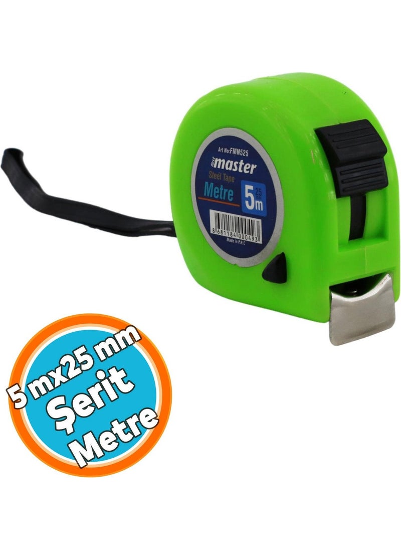 Nzb Tape Measure 5 M x 25 mm Green Color Button Measuring Measurement Plastic Case with Clip  - Image 1