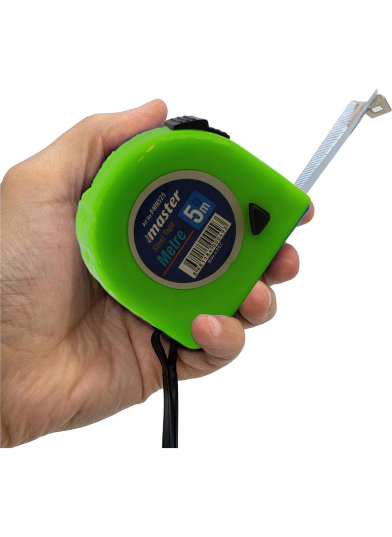 Nzb Tape Measure 5 M x 25 mm Green Color Button Measuring Measurement Plastic Case with Clip  - Image 3