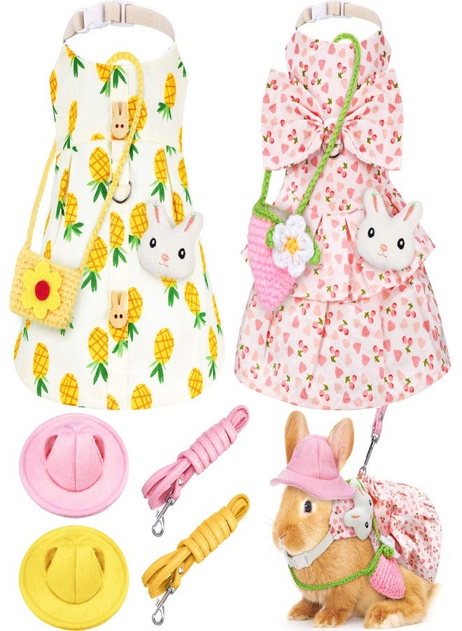 Weewooday 2 Sets Pet Rabbit Bunny Dress Bunny Easter Costume with Leash Hat Mini Bag Harness Leash Small Animals Accessory for Rabbit Hedgehog Ferret Guinea Pigs Piggies Squirrel(Stylish) - Image 1