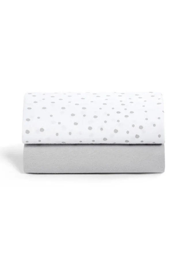 Snuz Pack of 2 Crib Fitted Sheets, Design Ed To Fit Pod Bedside Cribs, 100% Cotton, Infant And Baby, Pattern Grey Spot, Fitted Sheet Size - 44 X 80Cm