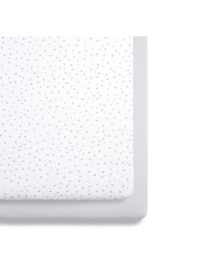 Snuz Pack of 2 Crib Fitted Sheets, Design Ed To Fit Pod Bedside Cribs, 100% Cotton, Infant And Baby, Pattern Grey Spot, Fitted Sheet Size - 44 X 80Cm
