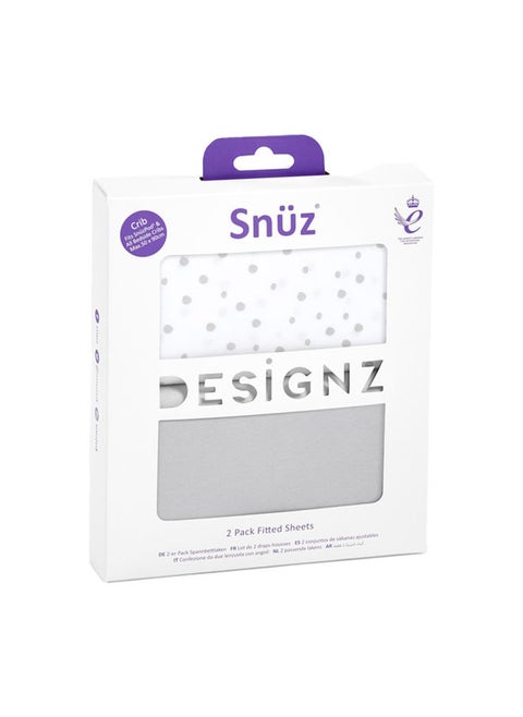 Pack of 2 Crib Fitted Sheets, Design Ed To Fit Pod Bedside Cribs, 100% Cotton, Infant And Baby, Pattern Grey Spot, Fitted Sheet Size - 44 X 80Cm