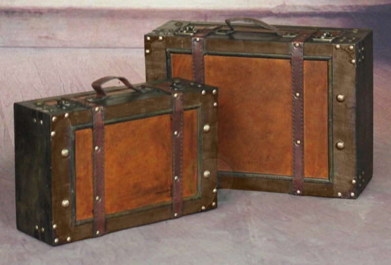 Vintiquewise(TM Old Style Suitcase/Decorative Box with Straps, Set of 2 - Image 4