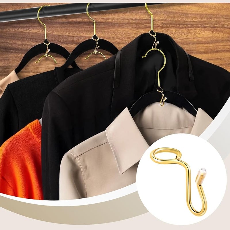 Gold Metal Cascading Closet Hooks 50 Pack Space Saving Wardrobe Organization System - Image 3