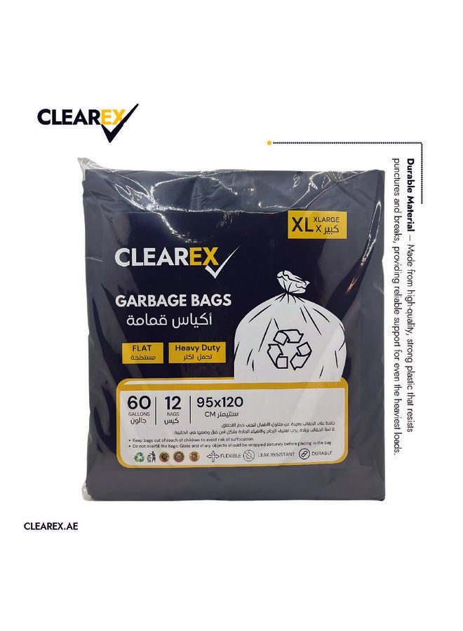Heavy Duty Flat Garbage Bags, XL, 60 Gallons, 12 Bags, 95x120cm  - Image 2