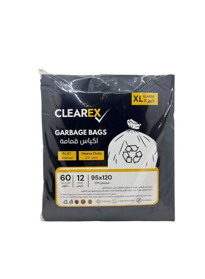 Heavy Duty Flat Garbage Bags, XL, 60 Gallons, 12 Bags, 95x120cm  - Image 1