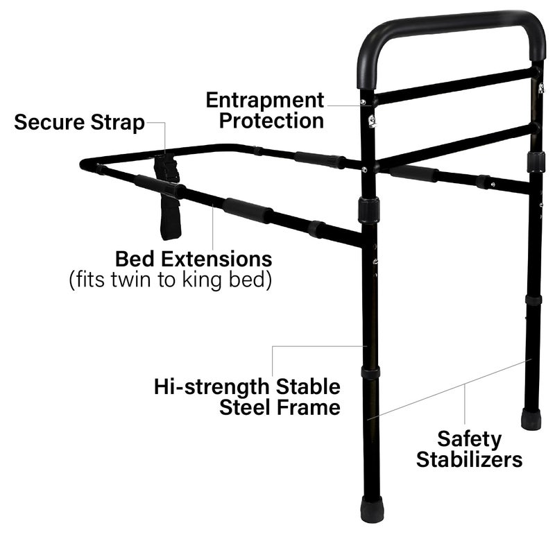 Vaunn Medical New Adjustable Bed Assist Rail Handle (Passed ASTM F3186â€“17 Safety Standard) and Hand Guard Grab Bar, Bedside Safety and Stability (Tool-Free Assembly) - Image 5