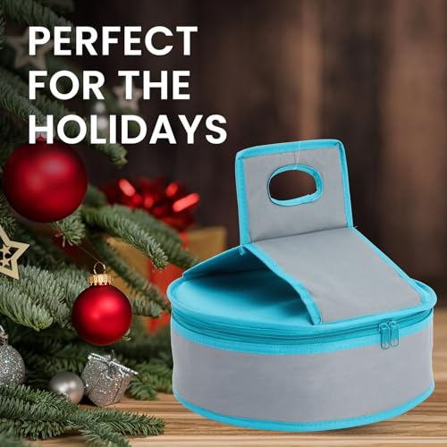 Juvale Insulated Round Thermal Casserole Food Carrier for Lunch, Lasagna, Potluck, Picnics, Vacations - Teal and Grey - Image 4