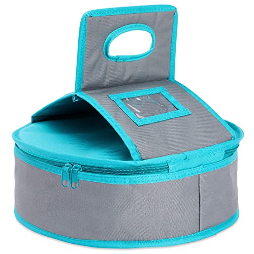 Juvale Insulated Round Thermal Casserole Food Carrier for Lunch, Lasagna, Potluck, Picnics, Vacations - Teal and Grey - Image 1