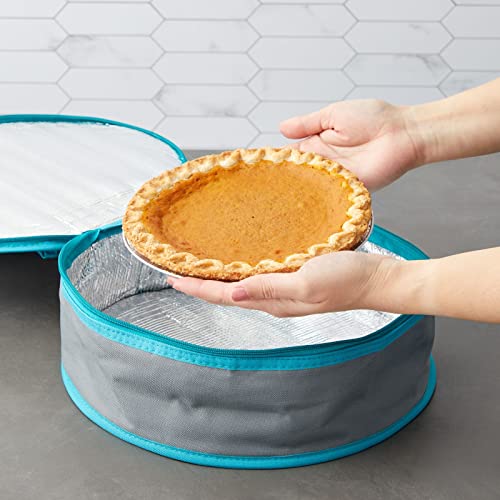 Juvale Insulated Round Thermal Casserole Food Carrier for Lunch, Lasagna, Potluck, Picnics, Vacations - Teal and Grey - Image 3