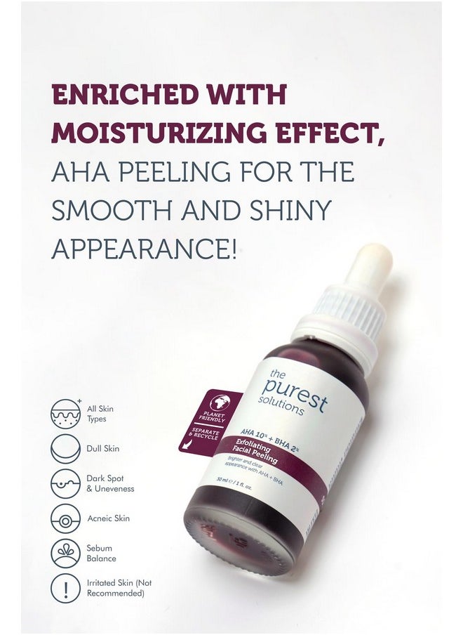 the purest solutions - Exfoliating Facial Peeling (Aha 10% + Bha 2%) Renew & Rejuvenate Your Skin With Tasmanian Pepper Extract & Hyaluronic Acid Solution Vegan Cruelty Free (1 Fl. Oz) - Image 1