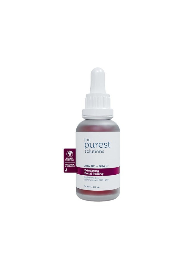the purest solutions - Exfoliating Facial Peeling (Aha 10% + Bha 2%) Renew & Rejuvenate Your Skin With Tasmanian Pepper Extract & Hyaluronic Acid Solution Vegan Cruelty Free (1 Fl. Oz) - Image 1