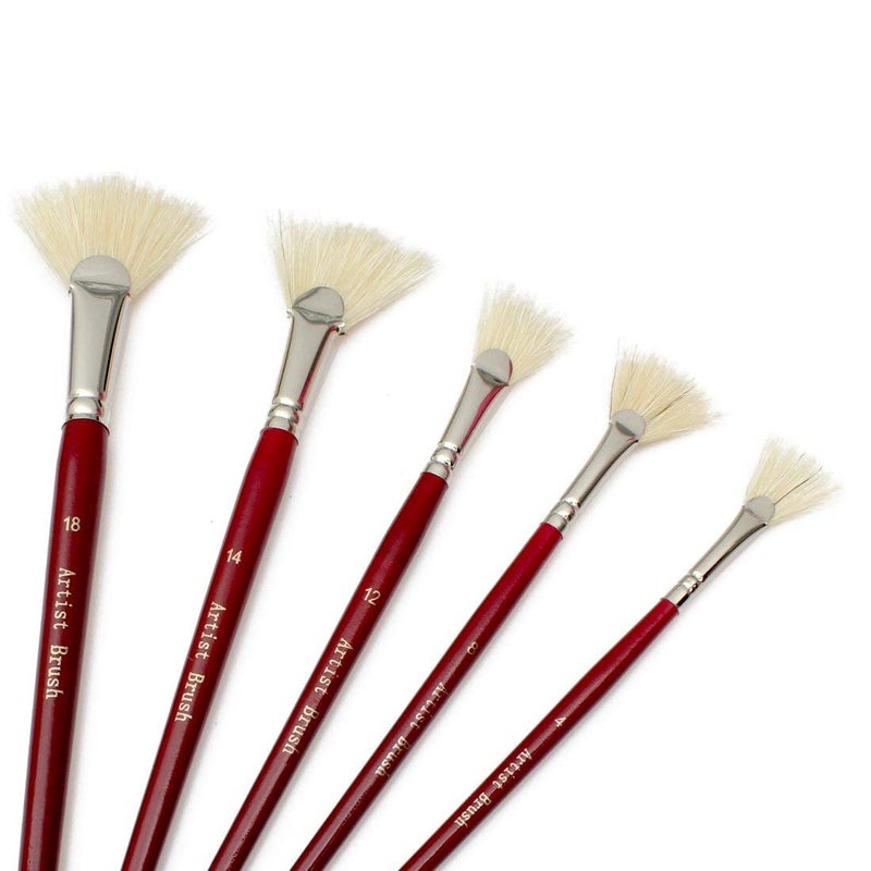 chrome Artist Quality Fan Brushes Anti-Shedding Artist Soft Hog Bristle Paint Brush Set for Acrylic Watercolor Oil Painting,5 Piece Set - Image 1
