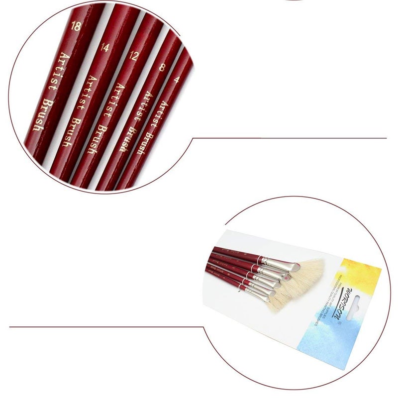 chrome Artist Quality Fan Brushes Anti-Shedding Artist Soft Hog Bristle Paint Brush Set for Acrylic Watercolor Oil Painting,5 Piece Set - Image 5