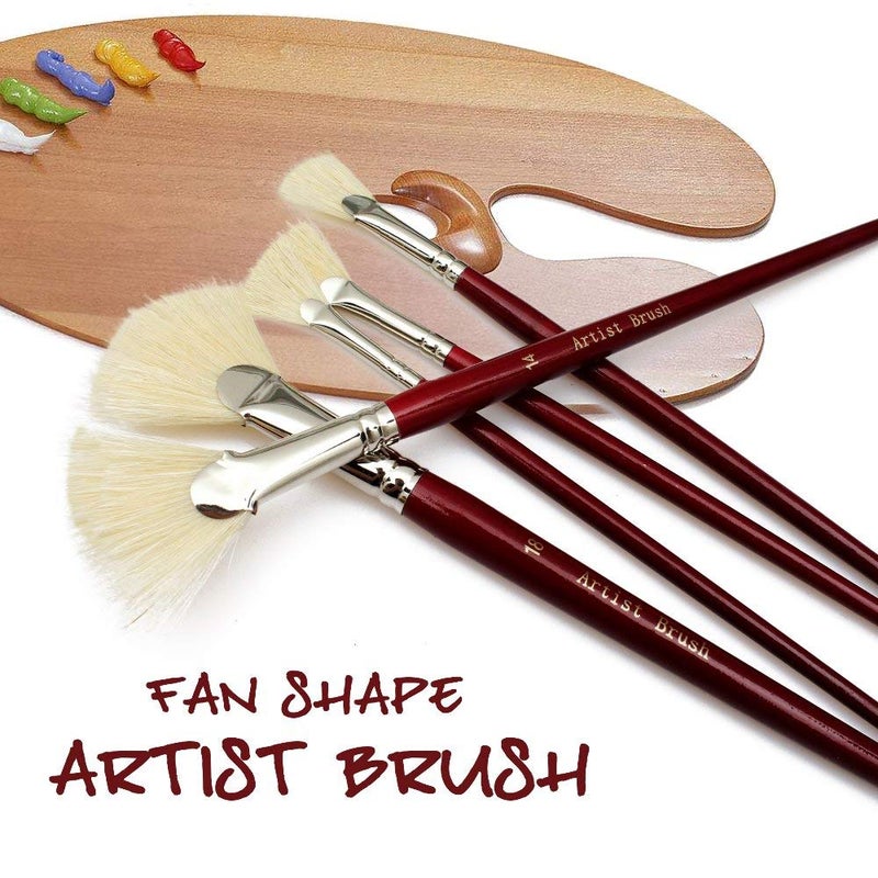 chrome Artist Quality Fan Brushes Anti-Shedding Artist Soft Hog Bristle Paint Brush Set for Acrylic Watercolor Oil Painting,5 Piece Set - Image 2