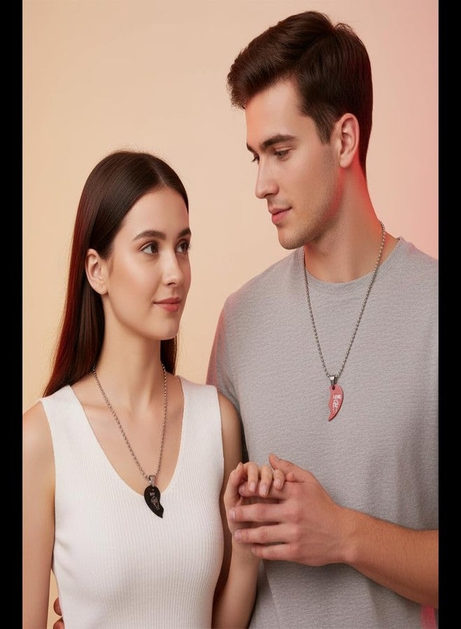 The Men Gift Red & Black Stainless Steel Two-Piece Joining Heart Couple Pendant Necklace Set with Chains BLSCup202503 - Image 4