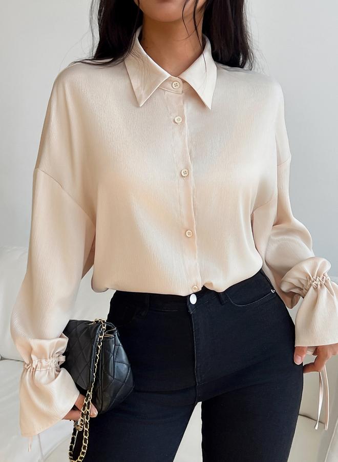 تايك تو قميص بيج سادة طويل الأكمام مزود بأزرار - Image 4