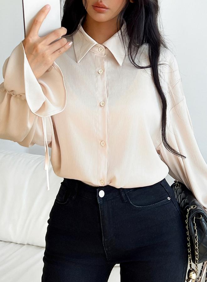 تايك تو قميص بيج سادة طويل الأكمام مزود بأزرار - Image 5