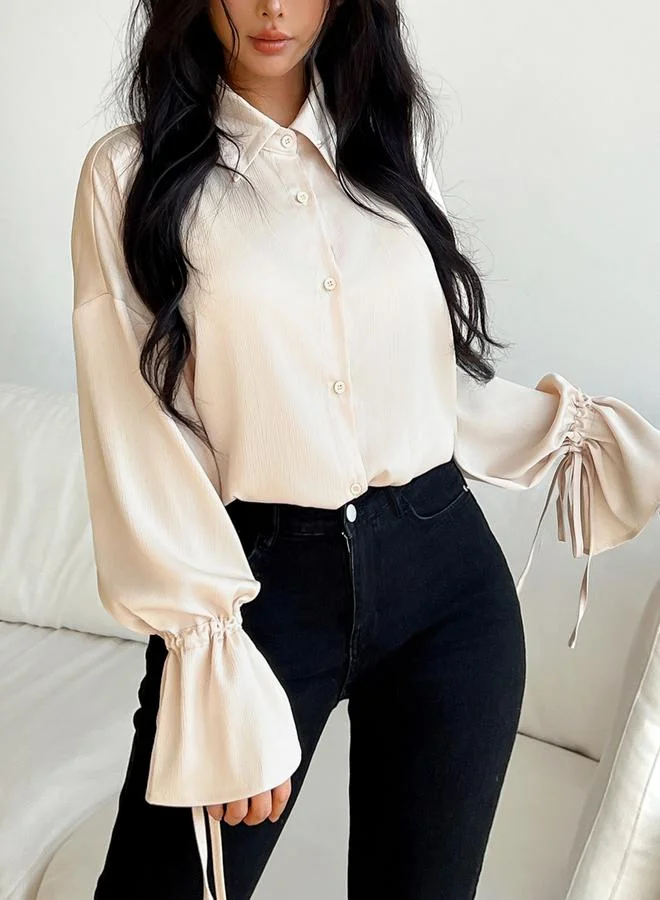 تايك تو قميص بيج سادة طويل الأكمام مزود بأزرار