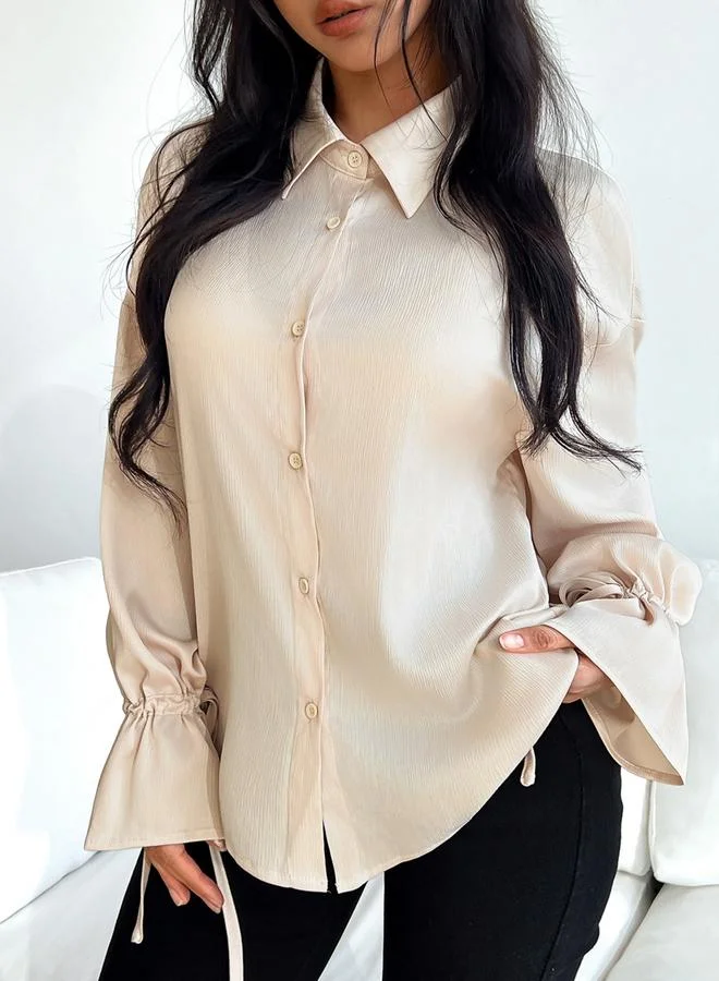 Take Two Take Two Beige Solid Buttoned Long Sleeve Shirt
