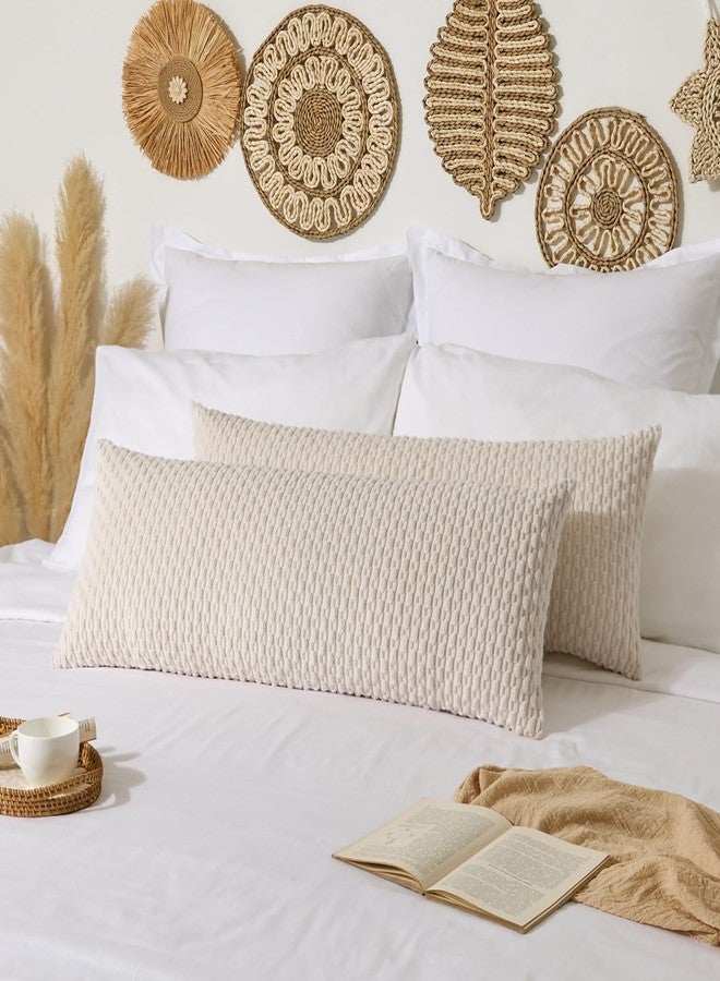 K KEVIN TEXTILE Kevin Textile 14x36 Inch Long Lumbar 1 Pack Boho Decorative Throw Pillow Cover Soft Striped Corduroy Rectangle Cushion Case Farmhouse Solid Color Accent for Living Room Couch Sofa Bed, Cream White - Image 2