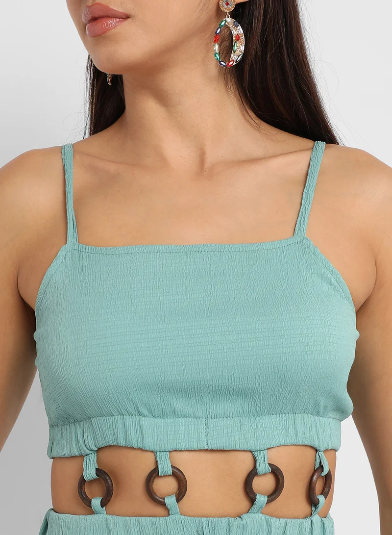 PINACOLADA Women's Teal Green High-Low Cutout Dress