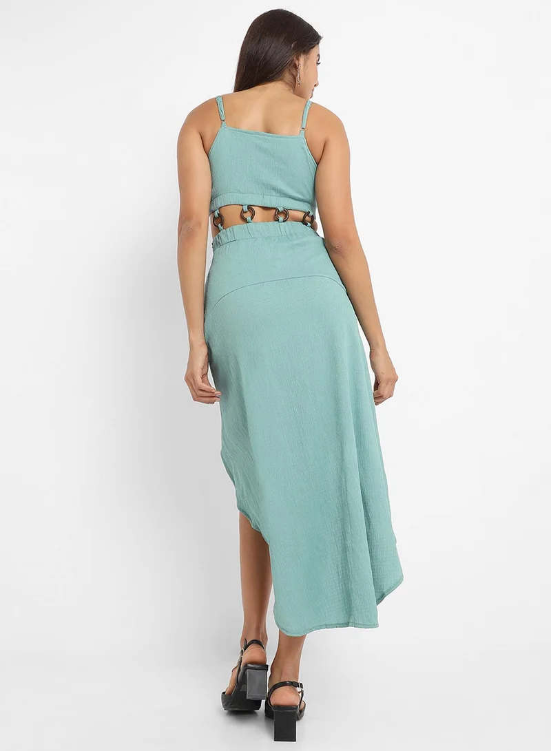 PINACOLADA Women's Teal Green High-Low Cutout Dress