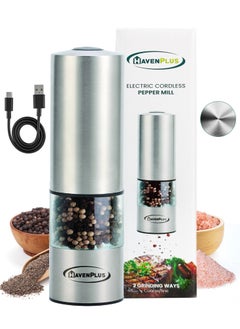 HavenPlus HavenPlus Electric Cordless Pepper Mill – Stainless Steel with LED Light, Adjustable Coarseness, Up to 180 Uses Without Recharge, Ideal for Kitchen, BBQ, and Everyday Cooking.  - Image 1