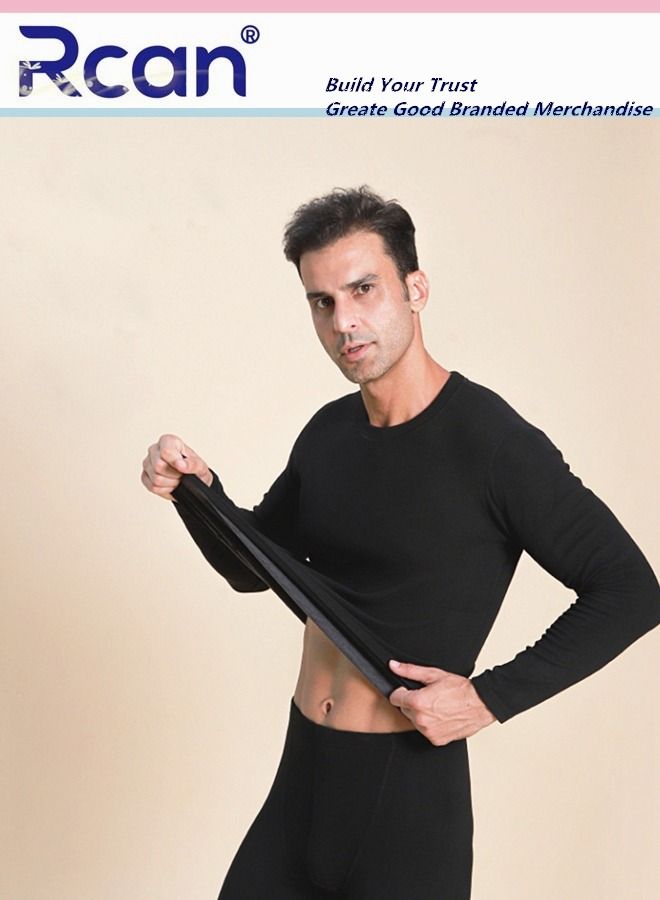 Rcan 2 Piece Men's Round Neck Thermal Underwear Set Winter Pajamas Lightweight Slim Fitting Long Sleeved T-Shirt and Long Pants Basic Layer Bottoming Shirt Plus Size  - Image 4