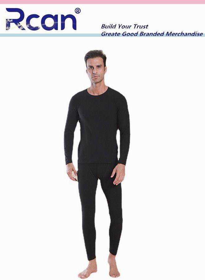 Rcan 2 Piece Men's Round Neck Thermal Underwear Set Winter Pajamas Lightweight Slim Fitting Long Sleeved T-Shirt and Long Pants Basic Layer Bottoming Shirt Plus Size  - Image 2