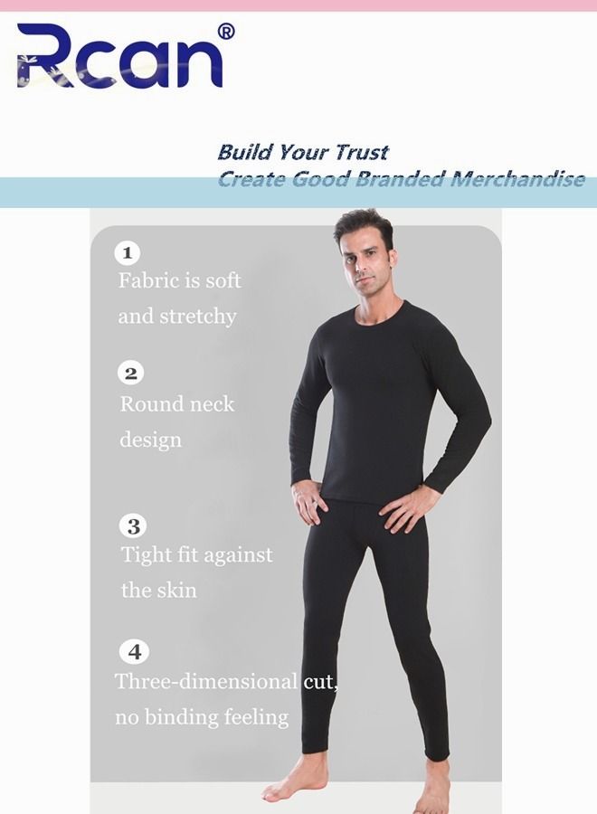 Rcan 2 Piece Men's Round Neck Thermal Underwear Set Winter Pajamas Lightweight Slim Fitting Long Sleeved T-Shirt and Long Pants Basic Layer Bottoming Shirt Plus Size  - Image 3