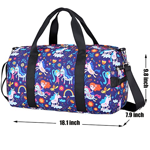 Dorlubel Dance Bag Girls Gymnastics Duffle Bag with Shoe Compartments, Unicorn Overnight Travel Sports Ballet Bag for Teens Weekender Sleepover Carry On (Green) - Image 2