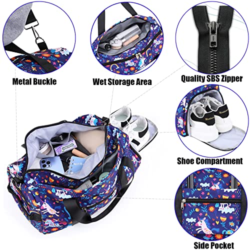 Dorlubel Dance Bag Girls Gymnastics Duffle Bag with Shoe Compartments, Unicorn Overnight Travel Sports Ballet Bag for Teens Weekender Sleepover Carry On (Green) - Image 3