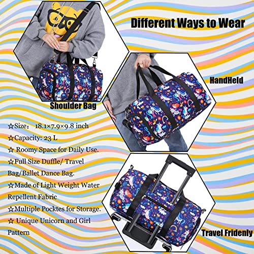 Dorlubel Dance Bag Girls Gymnastics Duffle Bag with Shoe Compartments, Unicorn Overnight Travel Sports Ballet Bag for Teens Weekender Sleepover Carry On (Green) - Image 4