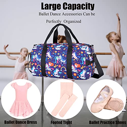 Dorlubel Dance Bag Girls Gymnastics Duffle Bag with Shoe Compartments, Unicorn Overnight Travel Sports Ballet Bag for Teens Weekender Sleepover Carry On (Green) - Image 5