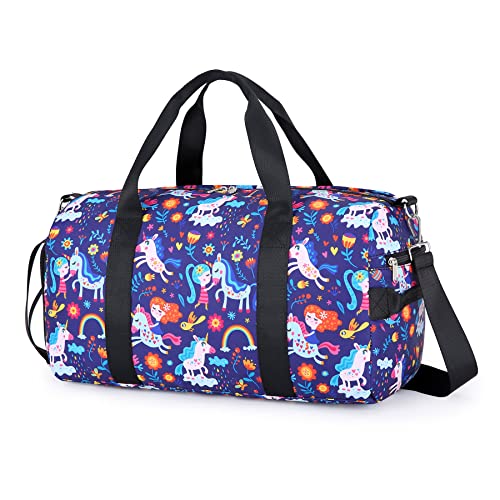 Dorlubel Dance Bag Girls Gymnastics Duffle Bag with Shoe Compartments, Unicorn Overnight Travel Sports Ballet Bag for Teens Weekender Sleepover Carry On (Green) - Image 1